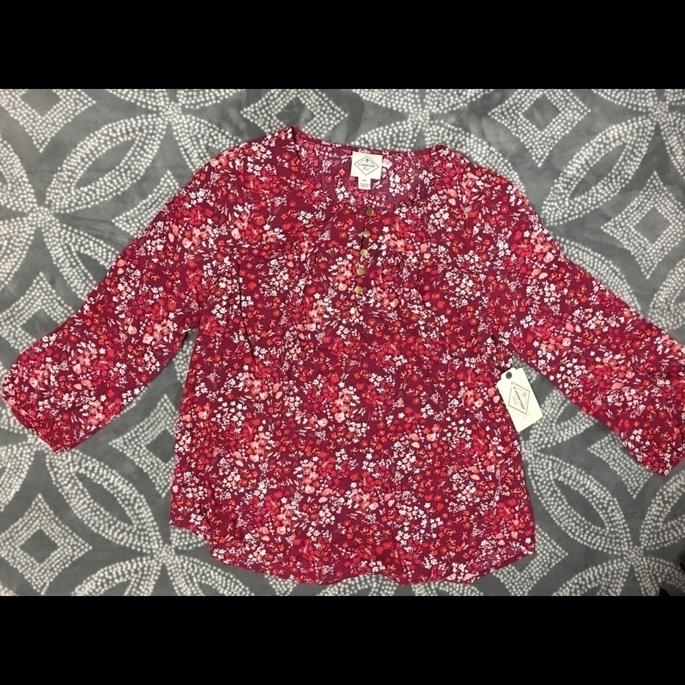 St. John's bay rose Allover print 3/4 sleeve top NWT